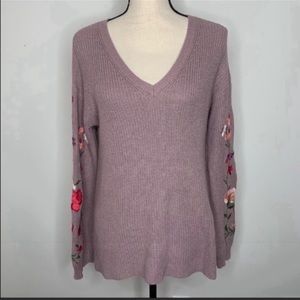 American Eagle Embroidered Flower Sleeve Sweater